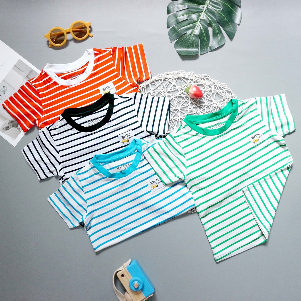 Áo thun bé trai sọc cổ tròn nhãn ô tô trên ngực size 9-27kg