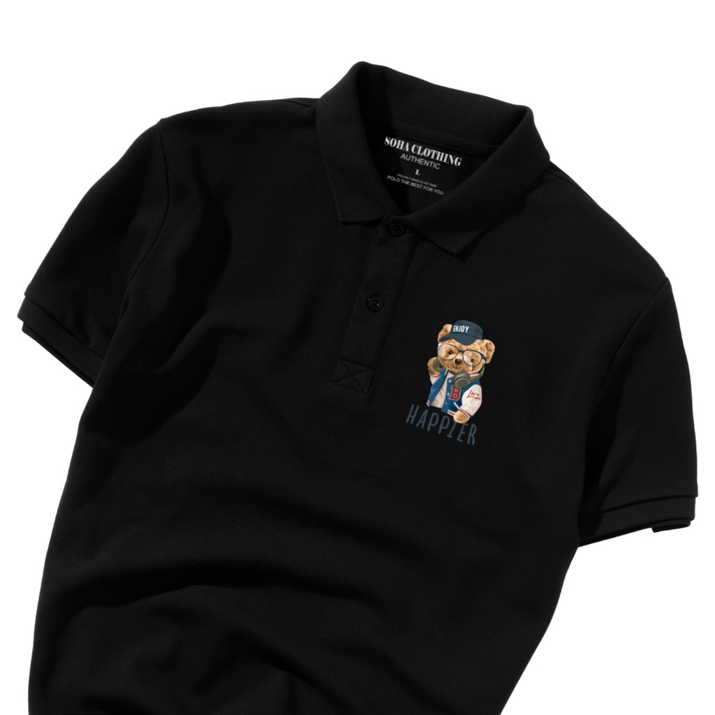 Áo Thun Polo Nam Basic cổ bẻ vải Cá Sấu chuẩn form,hình in sắc nét,Gấu Happier-SoHa Clothing