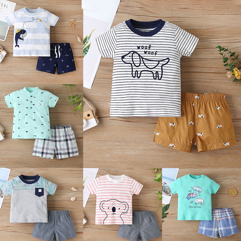 Bộ Đồ Quần Áo Bé Trai Tay Ngắn Áo Thun Mùa Hè Quần short Set Phong cách Hàn Quốc Hoạt Hình Thể Thao Thời Trang Cho Bé Trẻ em 6 Tháng đến 3 Tuổi