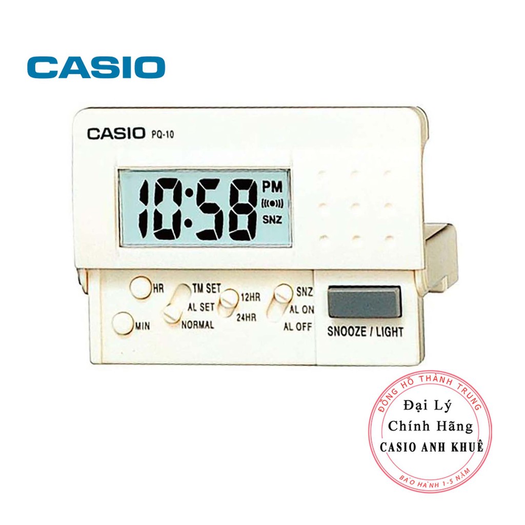 Đồng hồ báo thức du lịch - để bàn có đèn LED Casio PQ-10-7R màu trắng ( 8 x 6cm)