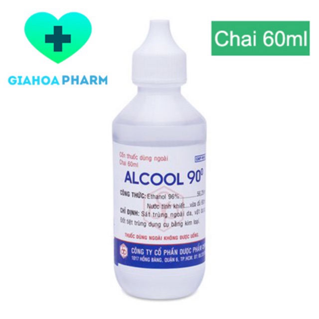 Cồn 90 độ chai 60ml (Xanh / Trắng tùy lô)