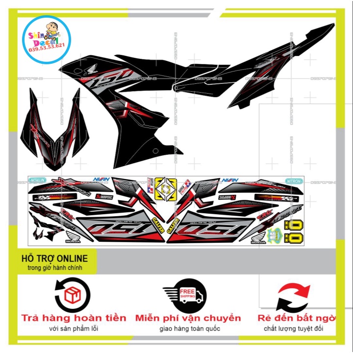 TEM XE WINNER X XÁM ĐỎ ĐEN -- SHIN DECAL 2