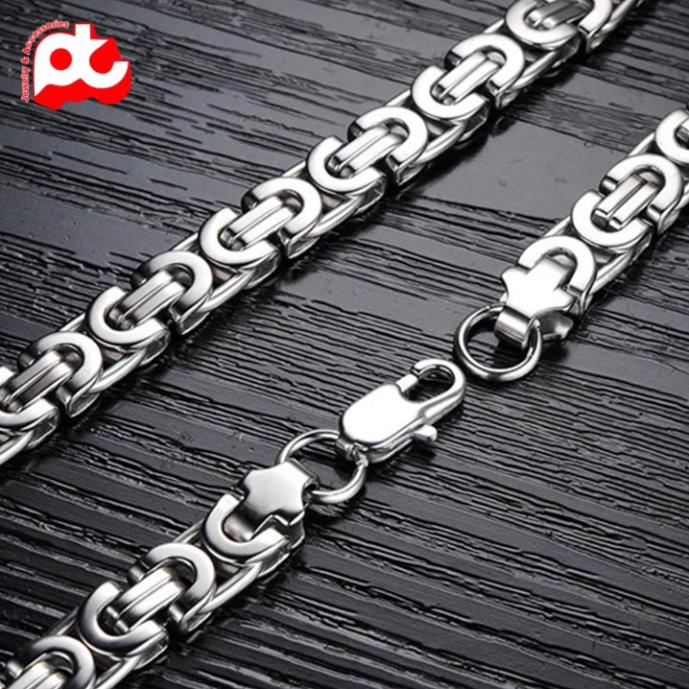 Dây chuyền nam thép không gỉ titan cao cấp đẹp sang trọng ziczac dẹp PT JEWELRY kích cỡ 8mm màu trắng PTDCNA23
