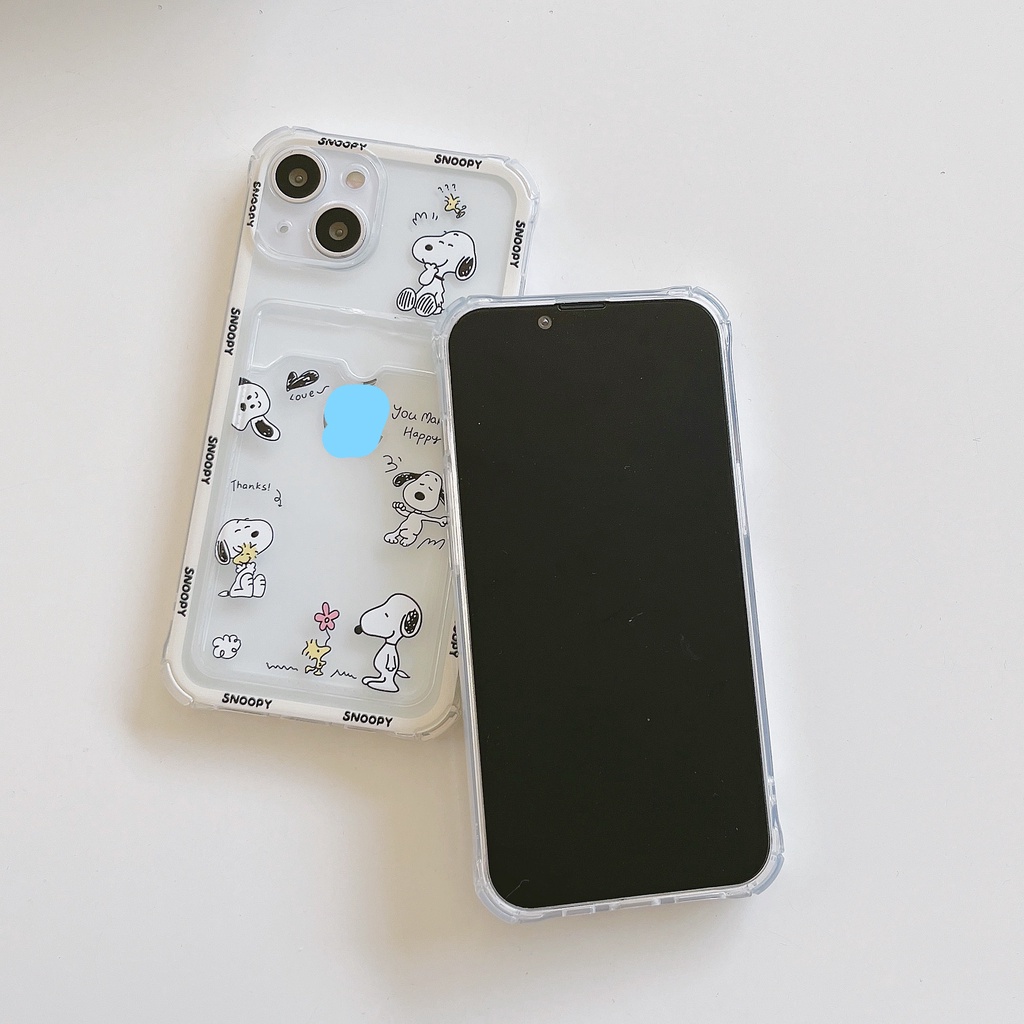 Ốp Điện Thoại Họa Tiết Hoạt Hình Snoopy Kèm Ngăn Đựng Thẻ Chống Sốc Cho iPhone 14 / 13 / 12 / 11 / X / 8 / 7P