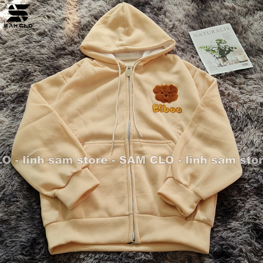 Áo khoác nỉ SAM CLO có mũ - ÁO HOODIE khóa kéo freesize nữ dáng unisex mặc nhóm, cặp - couple thêu hình GẤU BIBOO | BigBuy360 - bigbuy360.vn
