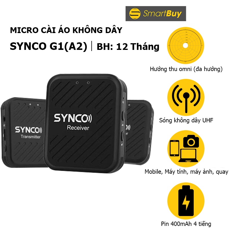Micro không dây SYNCO G1(A2) cho máy ảnh, máy quay, điện thoại - Hàng chính hãng