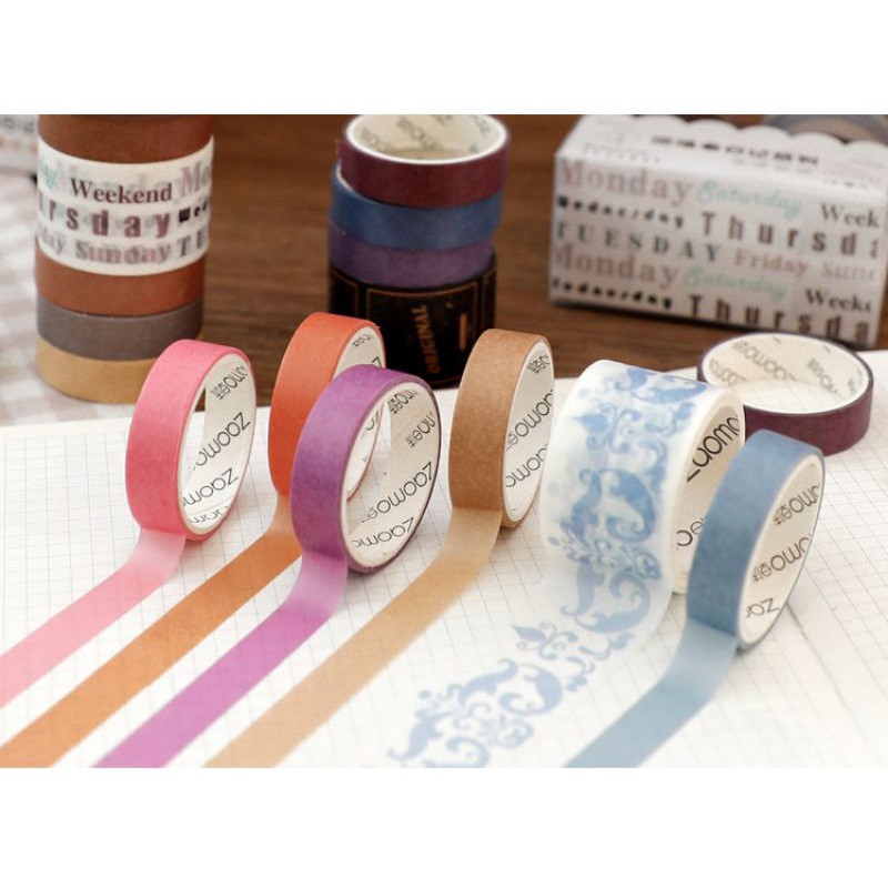 Hộp 10 cuộn băng dính washi tape basic trang trí