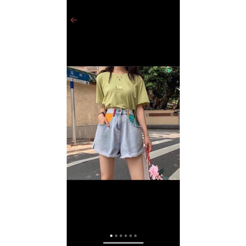 Quần Short Jean Nữ Túi Phối Màu Lưng Cao Bigsize Đến 80kg Ms1020
