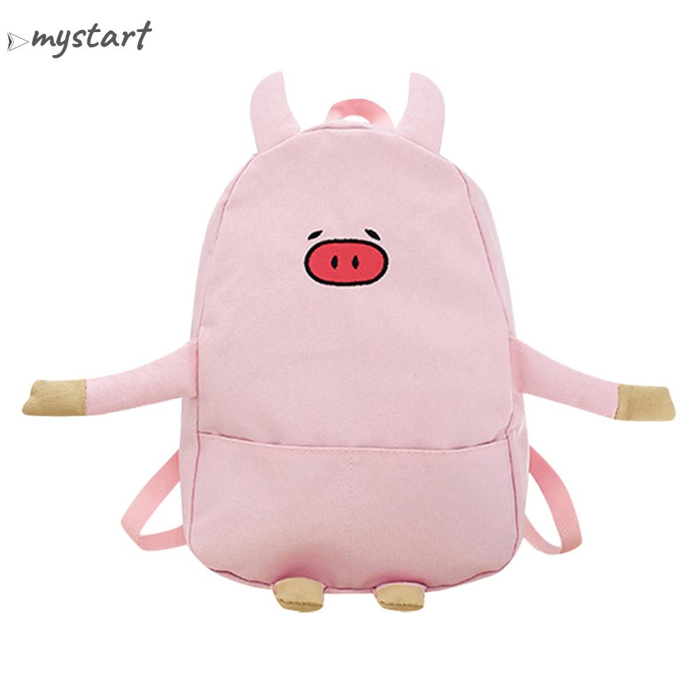 Balo Canvas Nữ Hình Heo Hoạt Hình Dễ Thương (Màu Hồng)