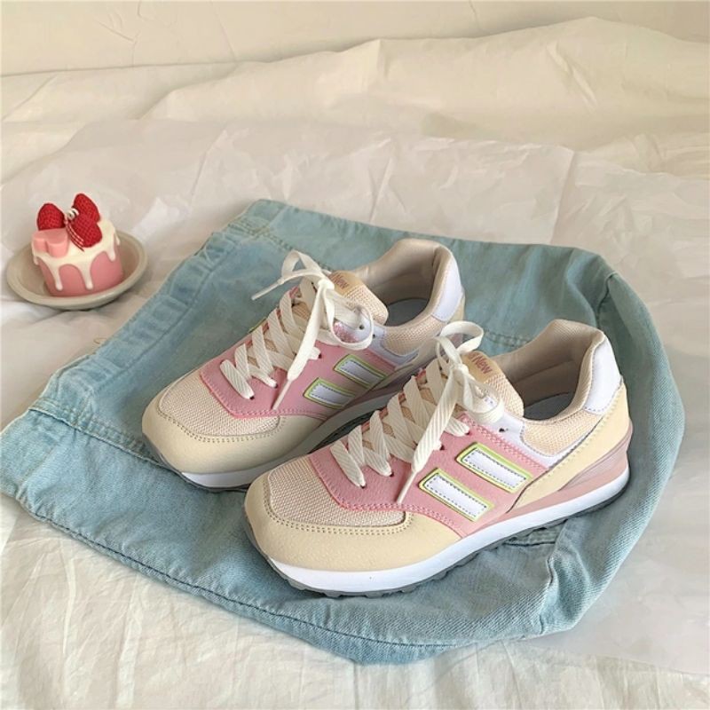 6:30PM Order Mã 028 Giày sneaker ulzzang dáng newbalance phối màu hồng kem pastel cute