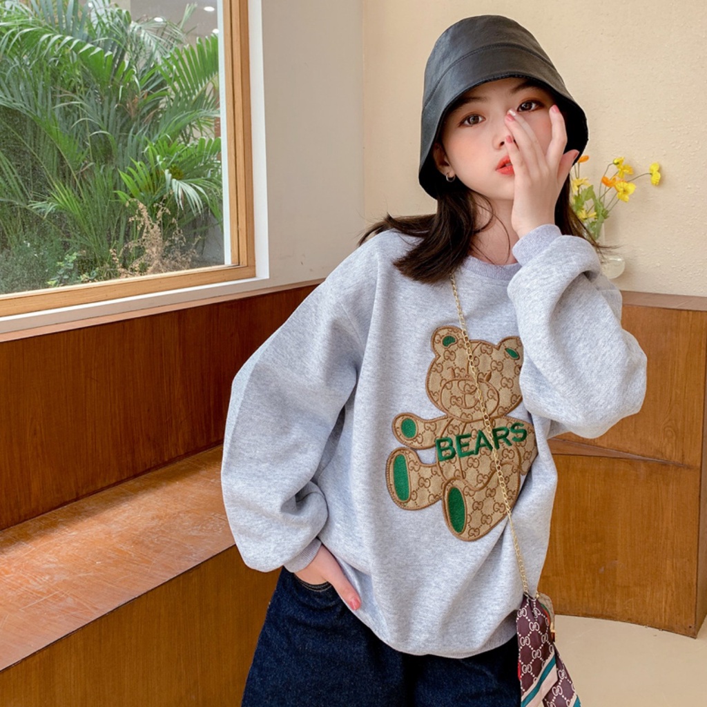 Áo nỉ bé gái, áo sweater cho bé gái 14-45kg Gấu cực kì sang chảnh, vải dày dặn, giữ ấm tốt, hàng may kĩ.GAU55