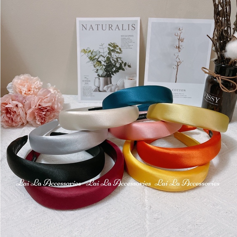 Cài tóc phi bóng bản to 3cm nhiều màu phong cách Retro, Băng đô dạng mấn thiết kế sang trọng Lại La