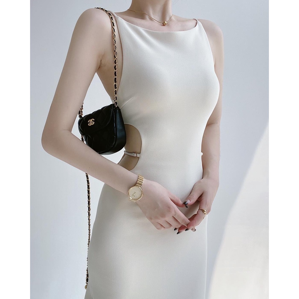 D062 Đầm tiệc 2 dây cổ cao , khoét eo sang trọng