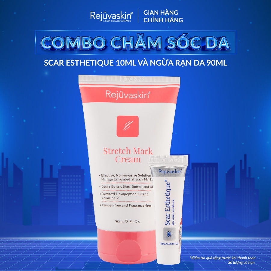 Combo chăm sóc da Rejuvaskin xoá Sẹo Thâm/ Sẹo Rỗ/ Sẹo Lõm Scar Esthetique 10ml và làm mờ vết rạn da 90ml