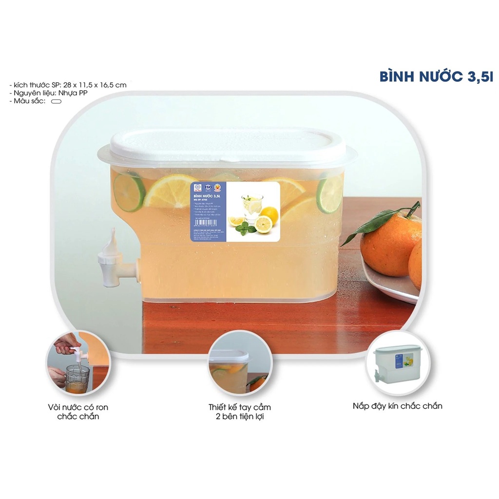 Bình Đựng Nước Có Vòi 3,5L Để Tủ Lạnh Tiện Lợi_ Nhựa PP 100% an toàn _giá rẻ toàn quốc