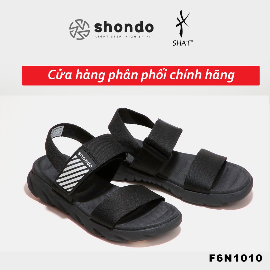 Giày sandal shondo F6 Sport full đen quai ngang logo PVC F6N1010