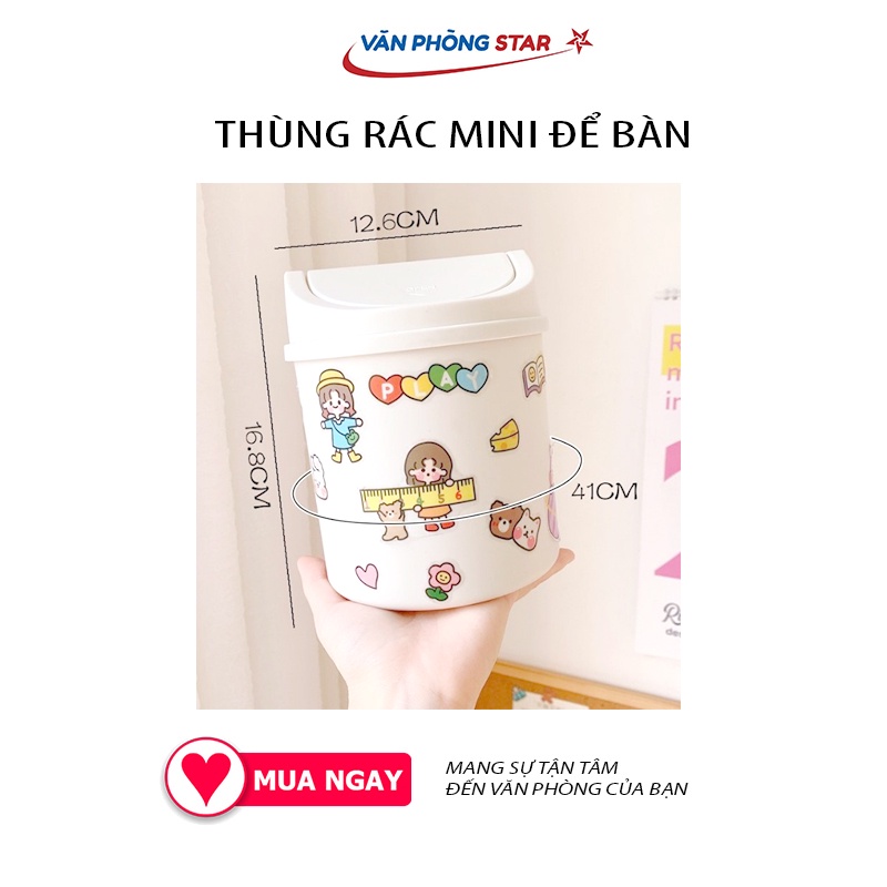 [FREE SHIP] Thùng rác nắp lật bằng nhựa dùng cho văn phòng mini chất lượng cao để bàn tiện lợi trang trí decor dễ thương