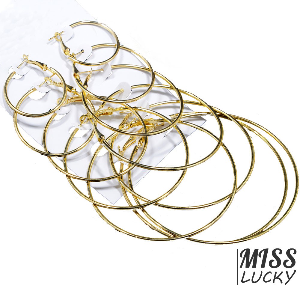 Set 6 bông tai tròn thiết kế đơn giản cá tính cho nữ