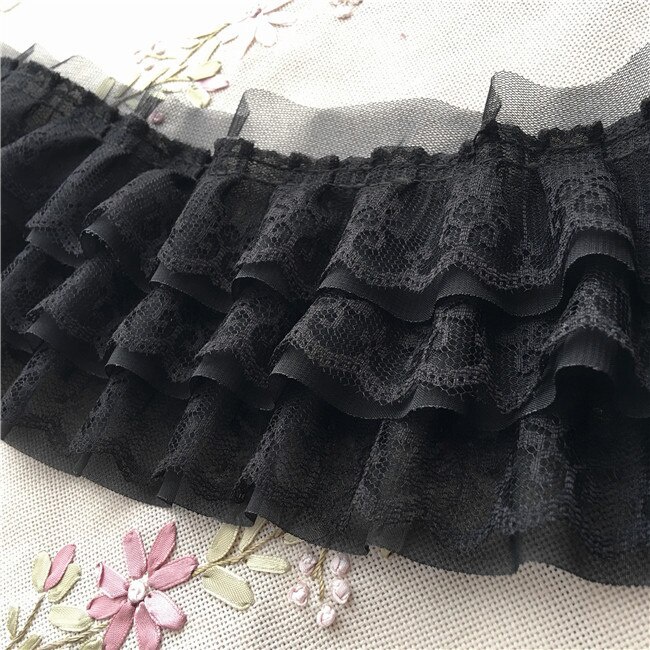 Cuộn Vải Ren Thêu Hoa Trắng Đen Sang Trọng Rộng 11CM