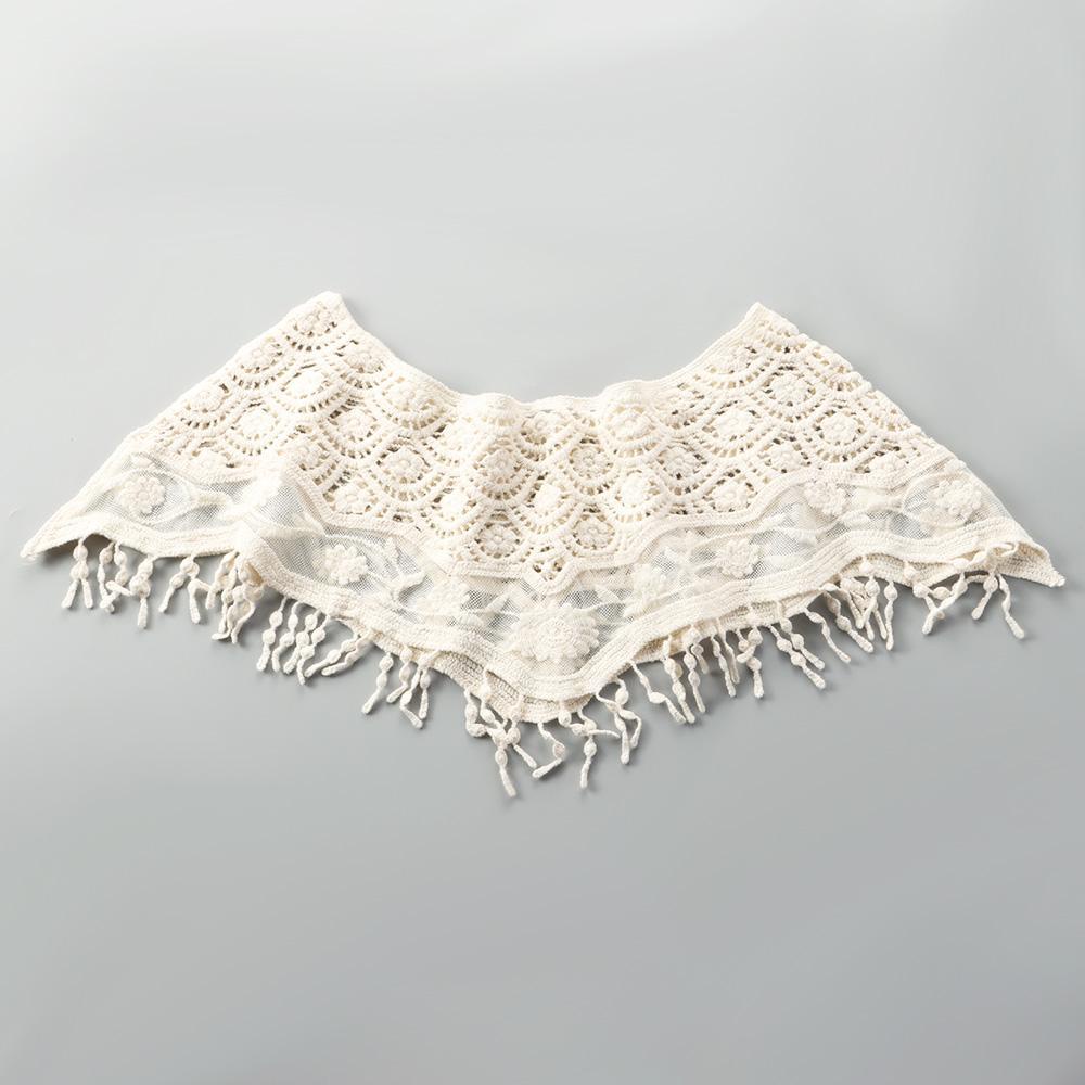 Áo Choàng Poncho Len Móc Phối Tua Rua Chống Nắng 1 Cho Nữ
