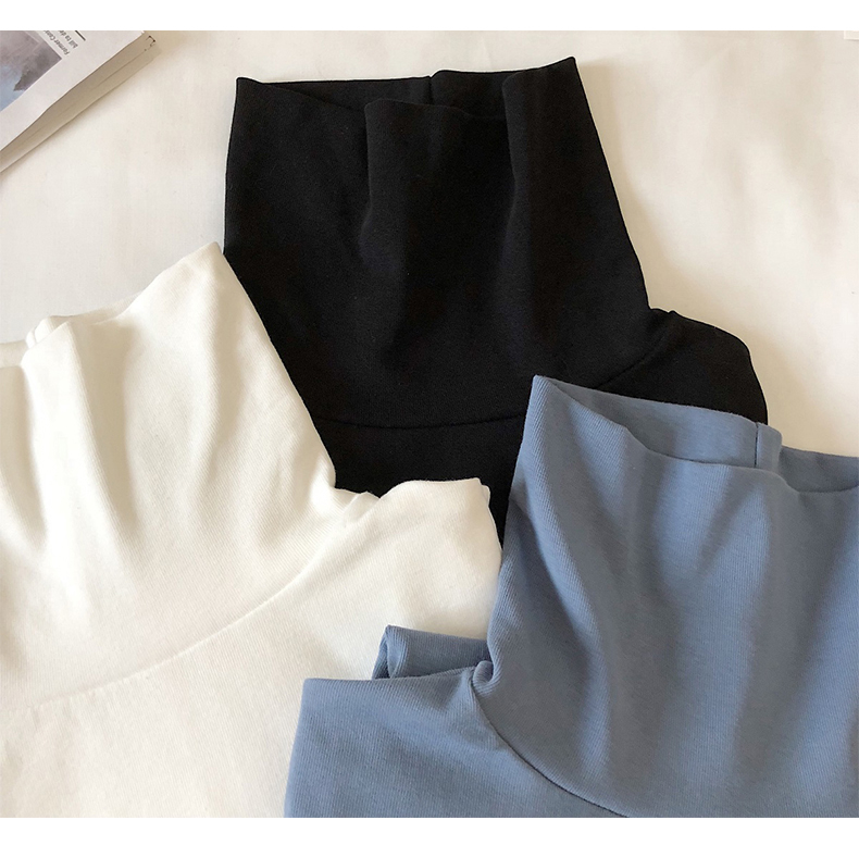 Áo Thun Nữ Tay Dài Cổ Cao Màu Trơn Phong Cách Hàn Quốc