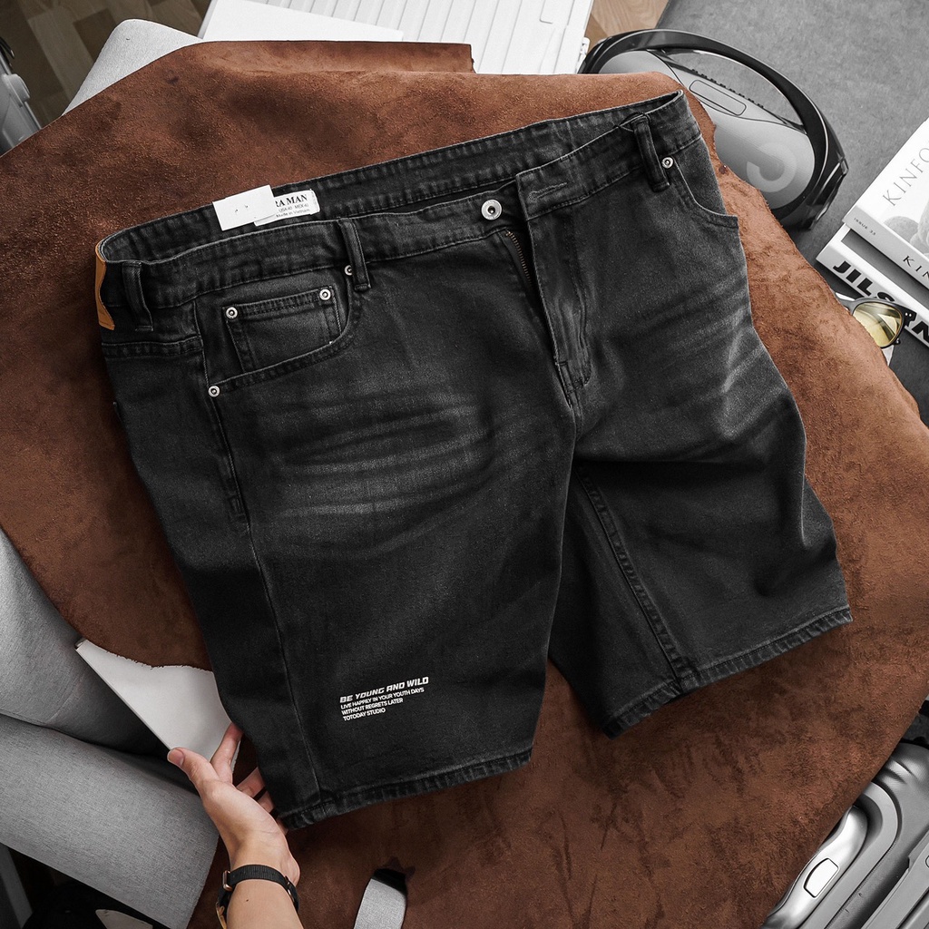 Quần Short Bò Nam Bigsize màu đen hàng xuất khẩu chất Jean co giãn ôm dáng bền màu