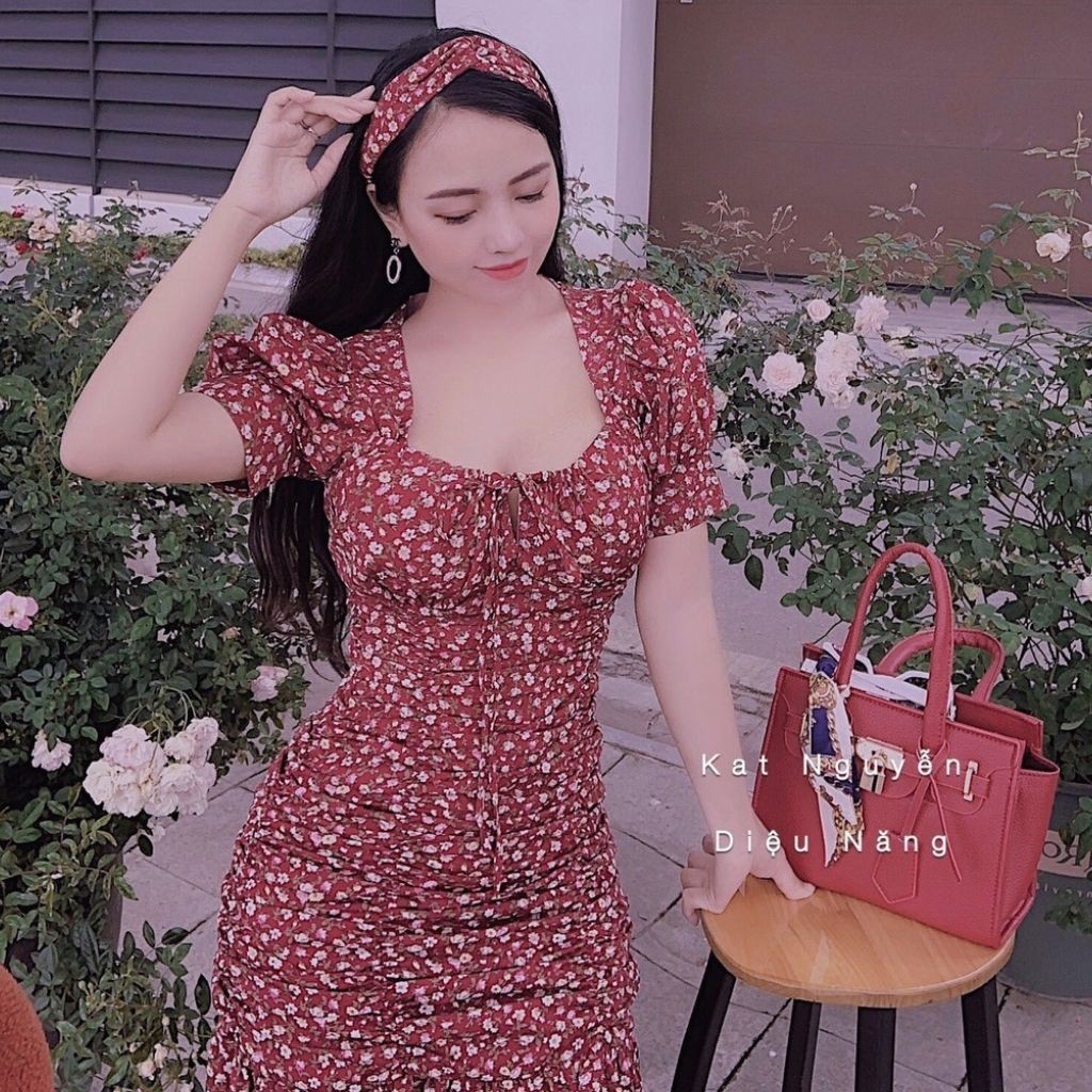 Váy Thiết Kế Body hoa nhí, váy hoa nhí nhăn đuôi cá xinh xắn, kèm khăn đầu - H&N Store 2 | BigBuy360 - bigbuy360.vn