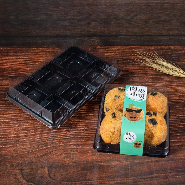 hộp đựng bánh kem,bông lan [FREESHIP❤️] combo 50 hộp nhựa pet chữ nhật 6 ngăn vuông