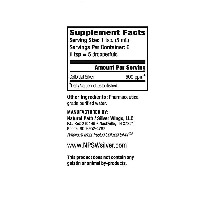 Keo bạc Natural Path Silver Wings Silver Colloidal Silver 500PPM 30 ml tăng cường miễn dịch