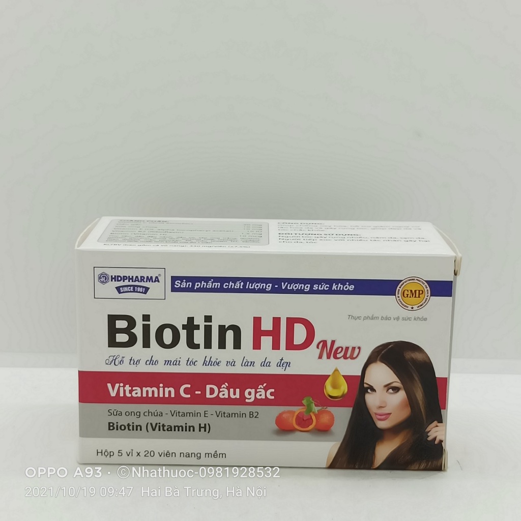 BIOTIN HD  NEW TÓC KHỎE DA ĐẸP HỘP 5 VỈ X 20 VIÊN