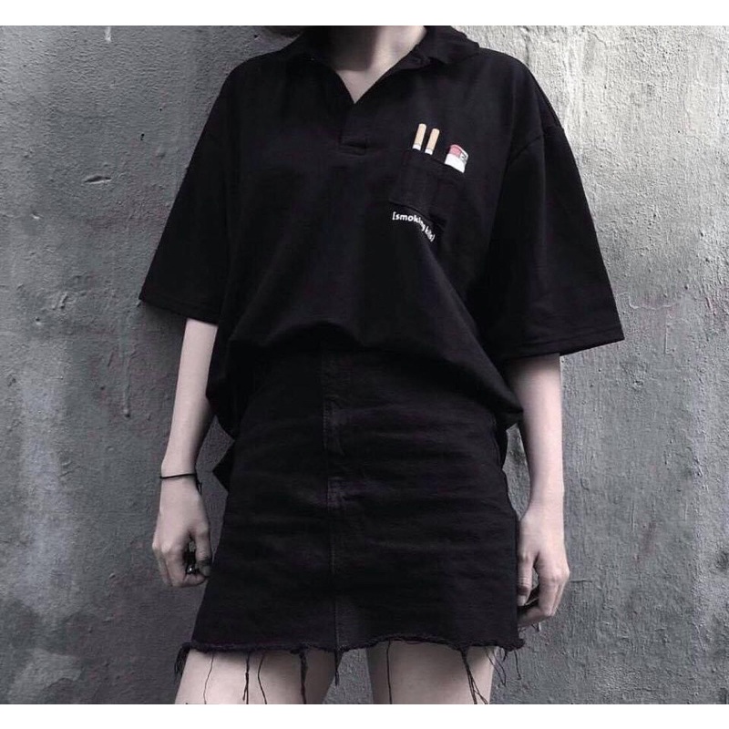Áo Thun POLO Cổ Bẻ Thêu Smoking Kills Ảnh Thật