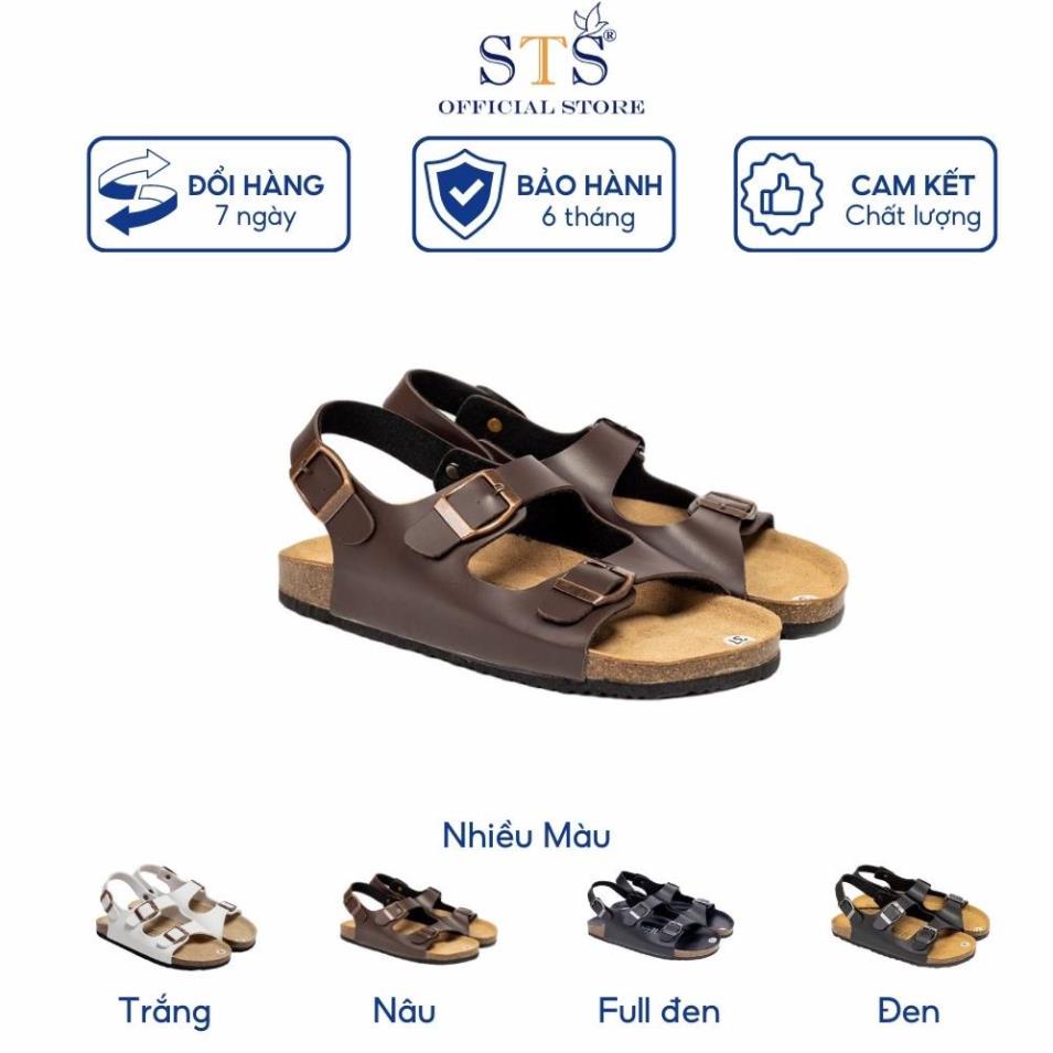 Dép sandal quai ngang Birken quai hậu đế trấu 3 lớp Da PU cao cấp unisex nam nữ STPU02 BH 6 tháng