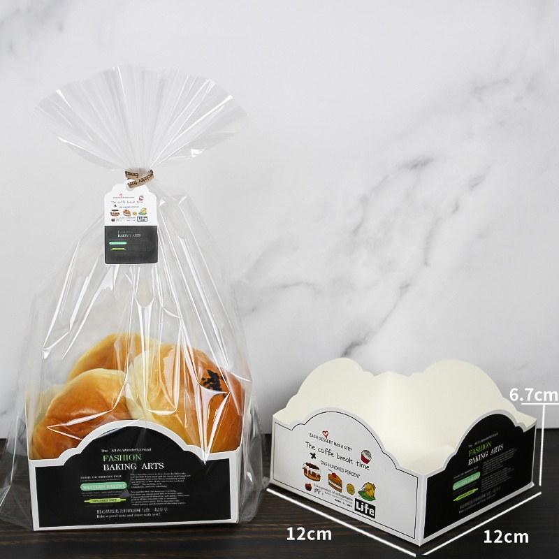 Túi Nilon Kèm Khay Giấy & Kẽm Đựng Bánh Mì Ngọt, Bánh Quy ~ Đáy 12cm