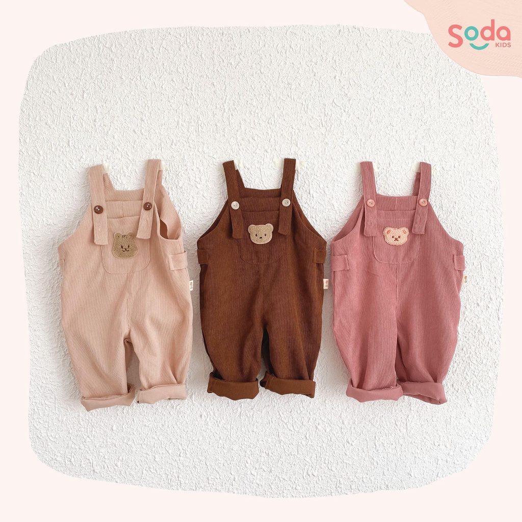 Yếm quần cho bé PETTE SODA KIDS chất liệu nhung tăm, đính hình con vật dễ thương phong cách Hàn Quốc