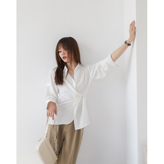 Áo sơ mi nữ cổ đức cài cúc vạt chéo Everlyn Harriet