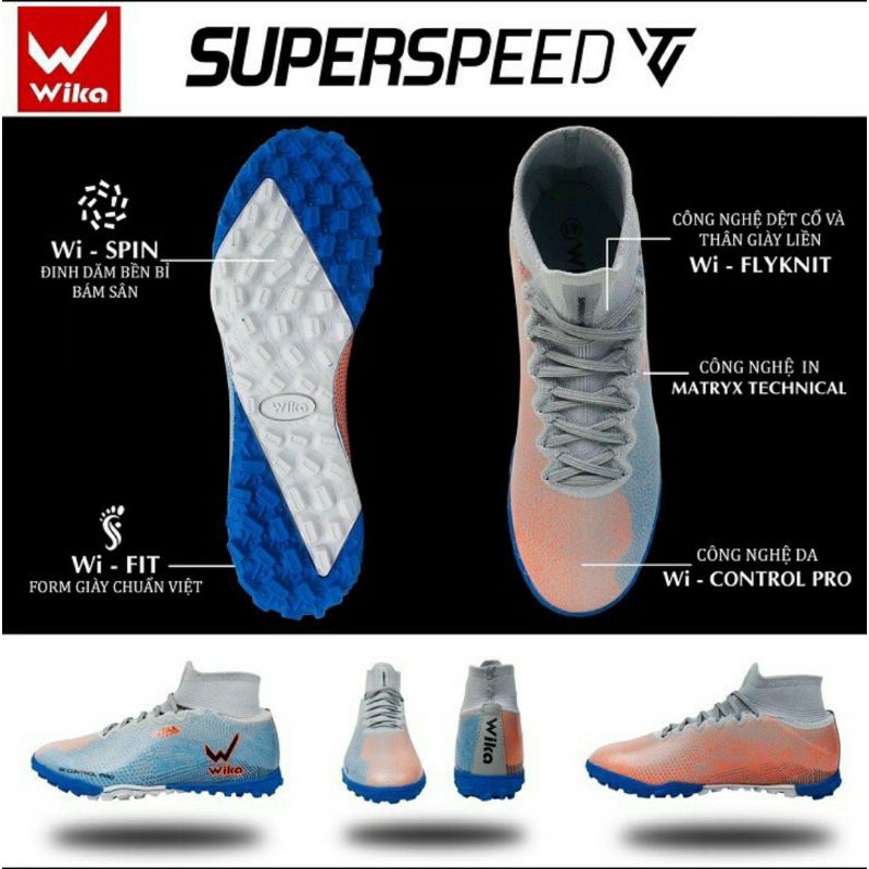 [ Hàng chính hãng] Giày đá bóng Wika SuperSpeed Xanh Bạc