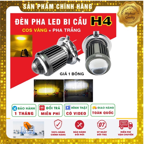 Đèn Pha Led H4 Bi Cầu 2 Màu 18w (Cos Vàng + Pha Trắng) - Hàng Chính Hãng