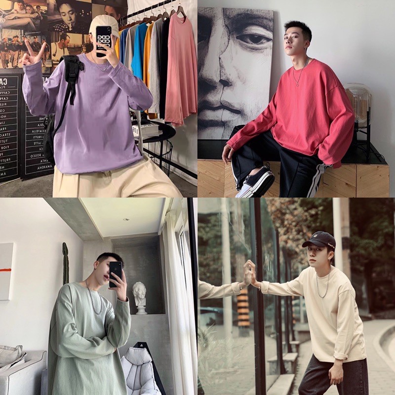 Áo tay dài cotton trơn 13 màu form rộng style unisex nam nữ đều mặc được (có ảnh thật) - LC | BigBuy360 - bigbuy360.vn