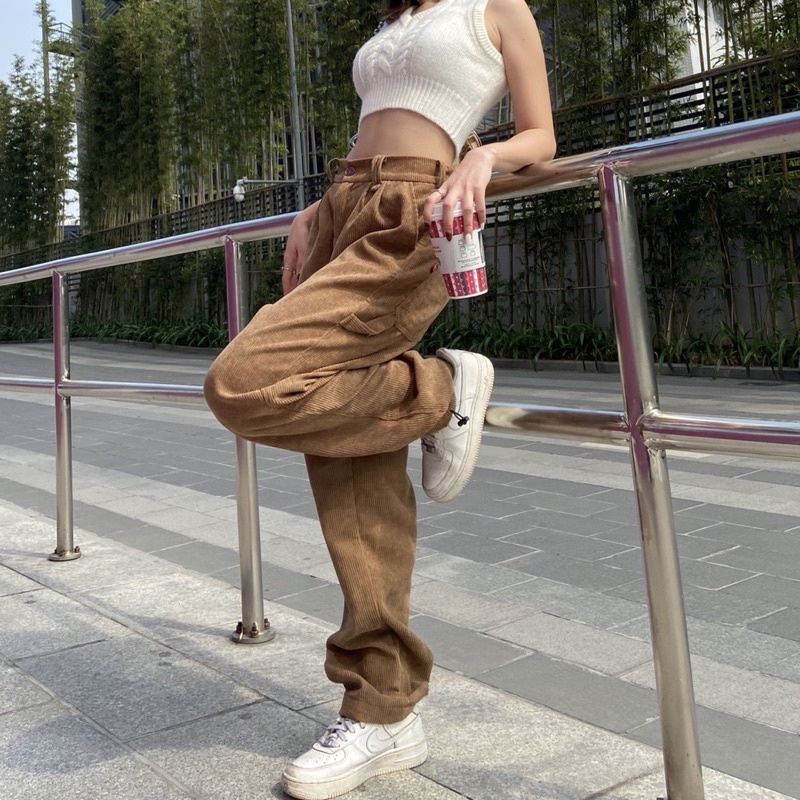 Quần dài nhung tăm unisex Oversize Corduroy Pants FRANKEE - Nâu - Local Brand Chính Hãng