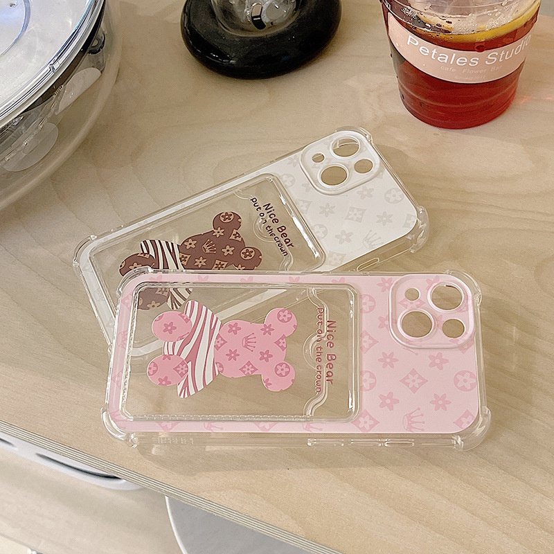 Ốp lưng iphone ốp Điện Thoại Họa Tiết Gấu Có Ngăn Đựng Thẻ Cho iPhone 14 13 12 11 PROMAX XS XR XSMAX SE2020 6 7 8P
