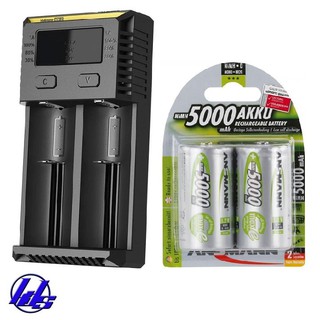 COMBO 2 PIN SẠC ĐẠI D ANSMANN 5000MAH + BỘ SẠC PIN NITECORE NEW I2