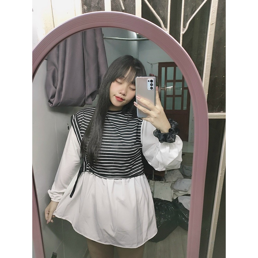 áo kiểu bbd phối sọc ngang xinh xắn ảnh thật hot hit dễ thương