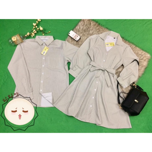 Set sơ mi nam + váy nữ