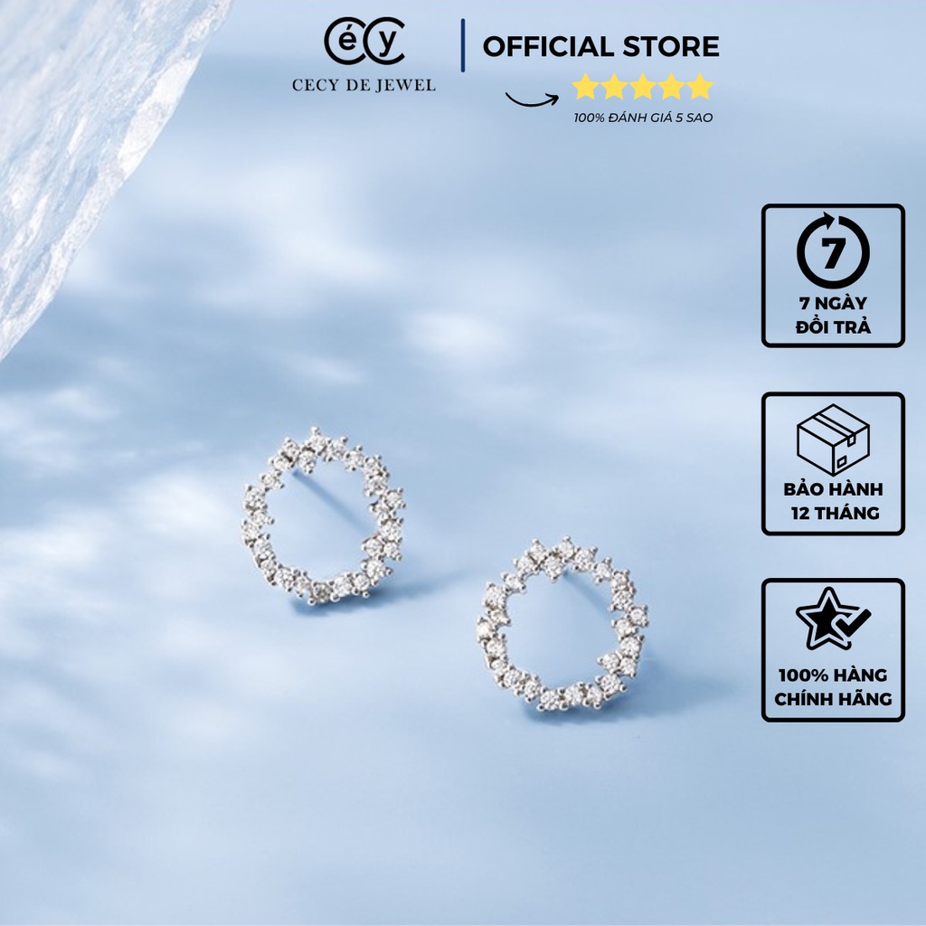 Khuyên tai bạc ý 925 CECY pha lê Swarovski - Khuyên tai tròn huyền thoại biển xanh K12051