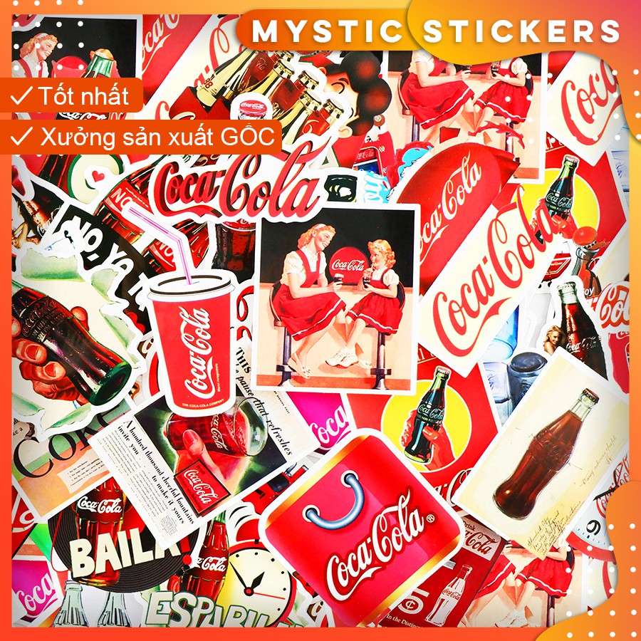 [COCA COLA] 50 Sticker chống nước/dán xe laptop mũ bảo hiểm vali...