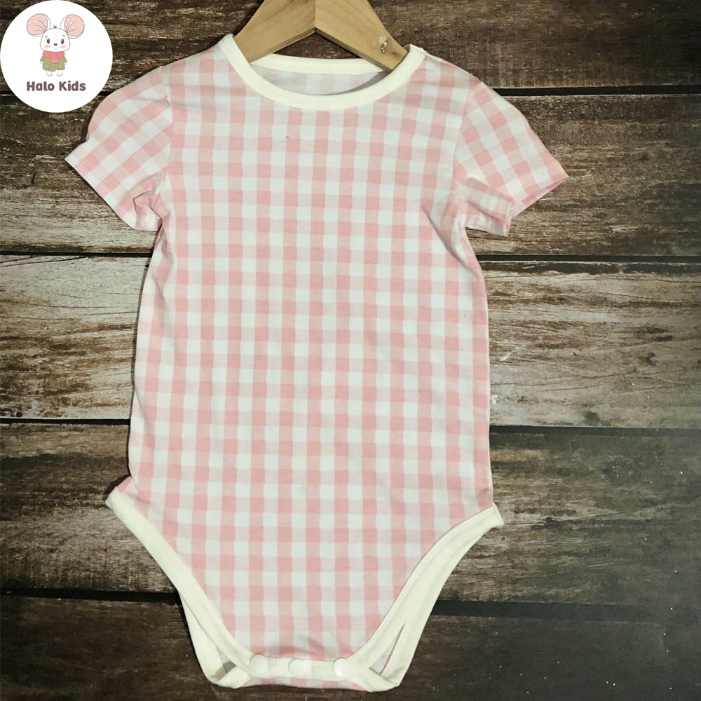 Bodysuit cộc tay vải kẻ caro cho bé trai và bé gái hàng xuất dư