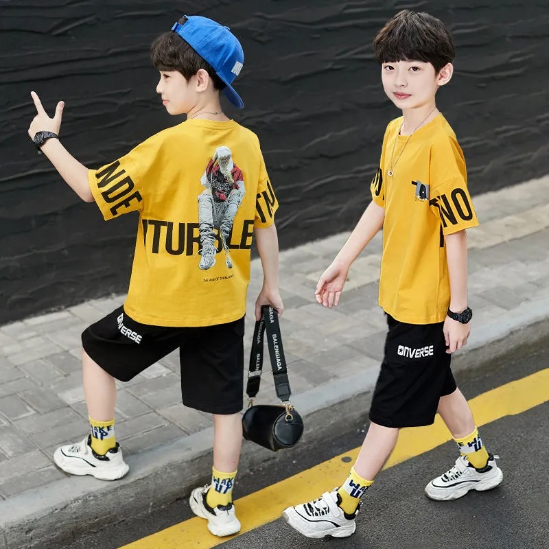 Set Đồ Mùa Hè 2 Món Gồm Áo Thun + Quần Ngắn Thời Trang Hàn Quốc 2023 Chất Lượng Cao Cho Bé Trai 3-12 Tuổi