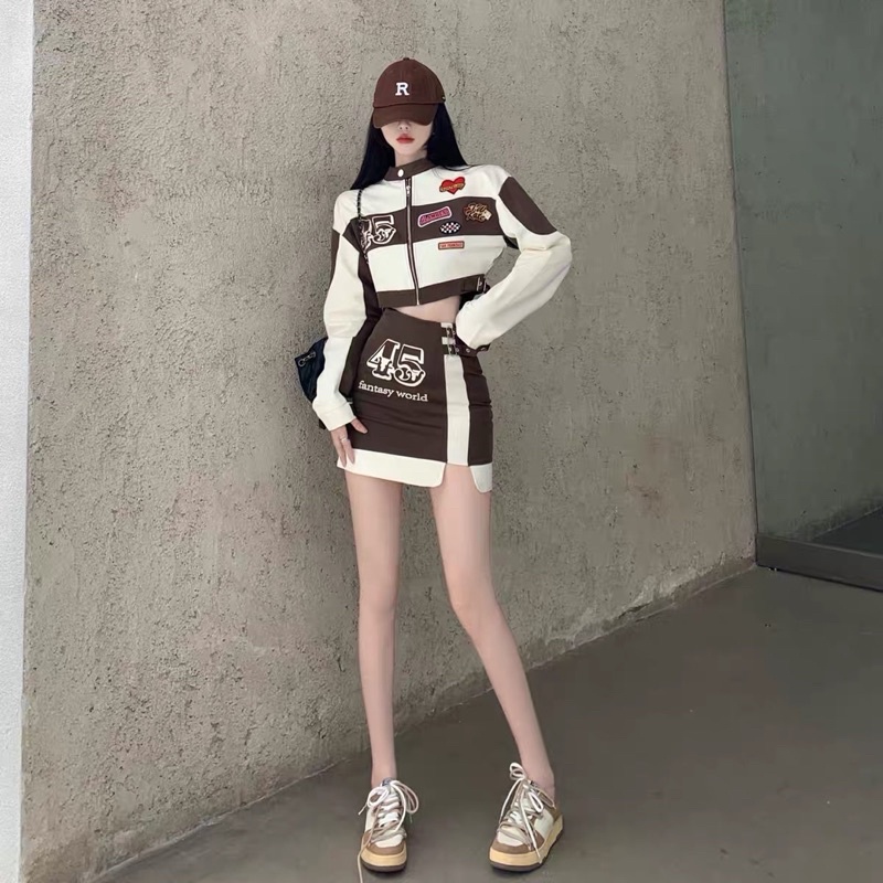 SET ÁO KHOÁC CROPTOP MIX CHÂN VÁY PHONG CÁCH STREETWEAR NĂNG ĐỘNG TÁO BẠO