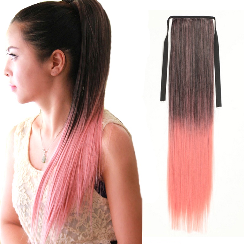 Tép tóc giả WIGSIN kiểu dáng đuôi ngựa có dây rút thắt màu sắc ombre thời trang dành cho nữ