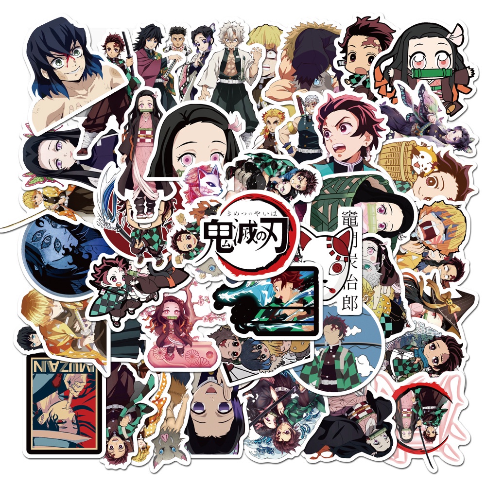 Miếng dán Sticker Anime Manga Kimetsu No Yaiba (Thanh gươm diệt quỷ) trọn bộ 150 hình - In rõ ràng sắc nét khó tróc